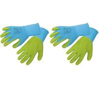 Högert Technik ULLER Gants pour enfants avec revêtement en latex, bleu/vert, taille 4-6, protection contre les dangers mécaniques, flexibles et confortables pour de nombreuses tâches (Lot de 2)