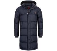 Höhenhorn Bannalp Manteau d'hiver pour homme - Doudoune longue doublée - Duvet et plumes certifiés RDS - Avec capuche amovible, bleu foncé, L