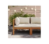 Hoekbank sectioneel met crÃmewitte kussens acaciahout316287