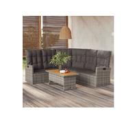 Canapé d'angle inclinable avec coussins gris résine tressée vidaXL