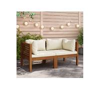 Vidaxl Canapés D'angle 2 Pcs Avec Coussins Blanc Crème Acacia Solide