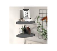 Hoekschappen zwevend 2 st 25x25x3,8 cm MDF hoogglans grijs323893