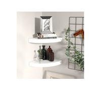 Hoekschappen zwevend 2 st 25x25x3,8 cm MDF hoogglans wit323887