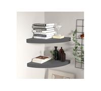 Hoekschappen zwevend 2 st 35x35x3,8 cm MDF hoogglans grijs323914