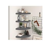 Hoekschappen zwevend 4 st 35x35x3,8 cm MDF hoogglans grijs323915
