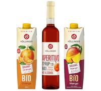 Höllinger Aperitivo Sunrise, Bundle sans Alcool, Sirop Bitter Orange 0,5 L, Jus de Mangue Bio 1000 ml, Jus d'Orange Bio 1000 ml