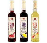 Höllinger Bio Sirop Set, 3 Bouteilles de 500ml, Framboise, Cassis-Citron et Gingembre, Ratio de Dilution 1:9, Sans Alcool