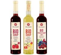 Höllinger Bio Sirop Set, 3 Bouteilles de 500ml, Framboise, Fruits Rouges et Gingembre, Ratio de Dilution 1:9, Sans Alcool