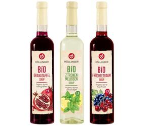 Höllinger Sirop Bio Lot de 3 Bouteilles - Grenade, Citron-Mélisse & Rêve de Fruits - Sirop de Fruits Bio à Diluer 1:9 - Sirop pour Eau, Soda, Limonade, Cocktails & Desserts