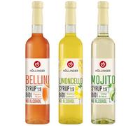 Höllinger Sirop Bio Sans Alcool, Bellini Pêche, Limoncello Citron, Mojito Citron Vert & Menthe, Dilution 1:9