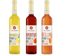 HÖLLINGER Sirops Viva Italia Cocktail Bio Sans Alcool, Pack de 3 Saveurs (Limoncello, Aperitivo, Bellini), 3x500ml, Concentré 1:9