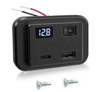 Hoembpn 12V Prise de Chargeur USB C de Voiture avec Interrupteur et Voltmètre LED 40W PD2.0+QC3.0,DC12V-26V Panneau de Double USB Commande Charge Rapide Adaptateur pour Bateau Camping Car Camion 1pcs