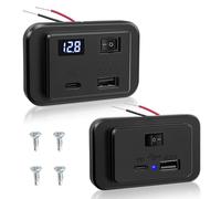Hoembpn 12V Prise de Chargeur USB C de Voiture avec Interrupteur et Voltmètre LED 40W PD2.0+QC3.0,DC12V-26V Panneau de USB Charge Rapide Adaptateur pour Bateau Camping Car Moto Camion Accessoire