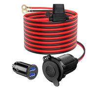 Hoembpn 2M Rallonge Prise Allume-Cigare de Voiture étanche Câble D'extension 14AWG avec Fusible 20A,12V/24V Mini Chargeur de Voiture USB Double Prise Allume-Cigare pour Moto,Bateau,Voiture,Camion