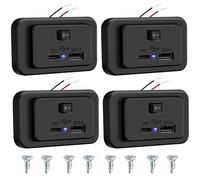 Hoembpn 4pcs Prise de Chargeur USB C de Voiture PD2.0+QC3.0 avec On/Off Interrupteur,DC12V-26V Panneau Prise USB Commande Charge Rapide avec LED pour Voiture Camping-Car Marine Camion Bateau Moto
