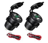 Hoembpn Lot de 2 chargeurs de voiture double USB avec interrupteur, étanches 12 V/24 V 2,4 A et 2,4 A prise USB avec voltmètre numérique LED pour voiture, bateau, camping-car, moto, camion (vert)