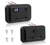Hoembpn Prise de Chargeur USB C de Voiture Interrupteur et Voltmètre LED 40W PD2.0+QC3.0,12V-24V Panneau de 4.8A Double USB Charge Rapide Adaptateur pour Bateau Camping Car Moto Camion Accessoire