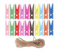 Hoement 100 Mini Pinces à Linge en Bois Coloré 3,5cm pour Photos et Notes, Légères et Polyvalentes Corde en Jute, pour Affichages et Projets Décoratifs