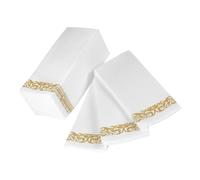 Hoement 100 Pièces Serviettes de Table Jetables Blanches et Dorées Serviettes de Dîner Épaisses pour Fête Anniversaire Mariage et Réception Élégante