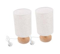 Hoement 2 pièces Lampe de Chevet Bois Massif Lot de Petite Lampe de Table Nordique avec Abat-jour Tissu Lumière Douce et Chaude Design Vintage Rétro Unique pour Chambre et Bureau
