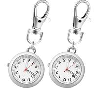 Hoement 2 Pièces Montre à Gousset Quartz Argenté, Porte Clé Infirmière | Verre et Acier Inoxydable, Chiffres Clairs et Aiguilles Lumineuses, Rond, 46g, pour Services de Nuit
