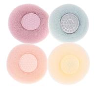 Hoement 4 Pièces Lot de Boules de Bain Exfoliantes avec Ventouse Gommage Corps Doux et Antidérapant pour Accessoire Bain Polyvalent pour Toute la Famille Bleu Orange Jaune