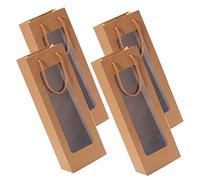 Hoement 4pièces Pochette à Vin Papier Kraft avec Fenêtre De Porte-Bouteilles Élégants pour Mariages Anniversaires Et Fêtes à Vin Pratique avec Poignée pour Transport Facile