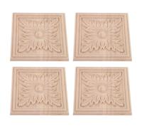 Hoement Appliques en Bois Beige 4pcs Carrées pour Décoration DIY Meubles et Murs avec Sculptures Précises et Style Classique Européen