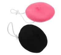Hoement Béret pour Petits Animaux en Laine Douce sans Couture, Lot de 2 Pièces Noir et Rose, Accessoire Costume pour Chatons et Chats Lors de Séances Photo
