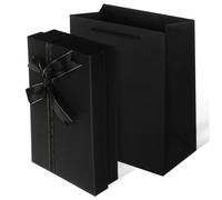Hoement Boîte Cadeau Noire Rectangulaire avec Ruban et Grand Coffret Cadeau Élégant pour Anniversaires Mariages et Facile à Emballer et Transporter