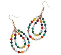 Hoement Boucles D'oreilles Créoles Double Anneau en Perles Colorées, Boucles D'oreilles Perlées pour Femmes, Accessoires Dorés Faits Main, Adaptés aux Fêtes et Clubs