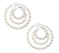 Hoement Boucles d'Oreilles Créoles Perles Rondes Pendantes 3 Paires, Dimensions Multiples, Design Élégant pour Femmes et Étudiantes, Usage Quotidien ou Événements