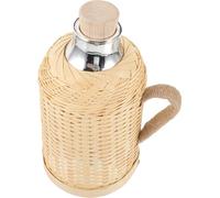 Hoement Bouilloire Isotherme Rétro en Verre 1,3 L Coque en Bambou Tressé Gris Foncé et Jaune, Bouteille D'eau Chaude pour Maison et Bureau, Bouteille Isotherme Écologique sans Goût,