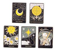 Hoement Broche Cartes De Tarot En Alliage Lot De 5 Pièces, Épingles Décoratives Pour Accessoires Quotidiens Comme Paquet à Main Et Vestes, Motifs La Lune Étoile Roue Mort Unisexe