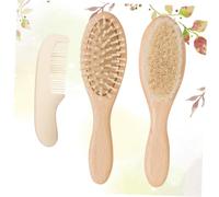 Hoement Brosse Laine et Peigne en Bois pour Massage Du Chevelu Nettoyage Bain Garçon Fille et Garçon Fille Brosse Douce avec Manche Ergonomique