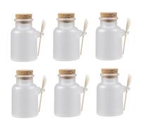 Hoement Coffret 6 Pièces Bouteilles Rechargeables 100g pour Sels de Bain en Plastique et Bois Bouchon Liège Hermétique Soins Personnels