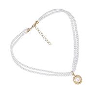 Hoement Collier Délicat en Alliage Perles Blanches Nacrées, Pendentif Unique Double Couche Style Rétro pour Femme, Décoration Élégante de Clavicule