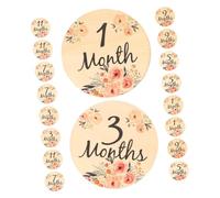 Hoement Disques en Bois pour Étapes Importantes Bébé 18 Pcs Cartes Mensuelles Fleurs Naturelles Accessoires Photo -Né Jalons Croissance Bébé Blocs d'Étape Mensuelle