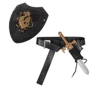 Hoement Ensemble D’Accessoires Cosplay Médiéval pour Chevalier - Ceinture D’épée avec Fourreau, Épée Courte, Bouclier Noir Dragon - Costume Pirate et Jeu de Rôle Historique, Léger