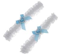 Hoement Ensemble de 2 Jarretières en Dentelle Blanche pour Mariée, Élastiques et Confortables Nœud et Cœur en Cristaux, pour Mariage et Banquet