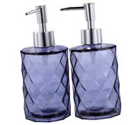 Hoement Flacon en Verre Vide à Rayures Diamantées 330ml Gris avec Pompe Argentée Bouteilles De Rangement pour Shampoing Et Savonnette Liquide Rechargeables pour Salle De Bain Lot De 2