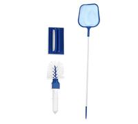 Hoement Kit de Nettoyage Piscine Épuisette à Filet Incurvé et Perche Télescopique 5 Sections en Plastique Bleu pour Surface et Eau Profonde