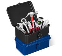 Hoement Lot de 2 Boîtes à Outils en Fer Robustes Coffrets Multifonctionnels Portables Bleu et Noir Boîtes à Outils Essentielles pour Voiture et Maison Organisateurs Compacts Résistants