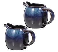 Hoement Lot de 2 Petits Pichets à Crème en Céramique Bleue avec Bec Verseur et Poignée Pot à Lait Multifonction pour Café Thé et Sauces Design Européen Élégant pour Table