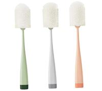 Hoement Lot de 3 Brosses à Bouteille Manche Long pour Nettoyage, Brosse à Goupillon Réutilisable en Éponge, pour Biberons et Gobelets Cuisine, Vert Orange Gris, Usage Quotidien Bébé