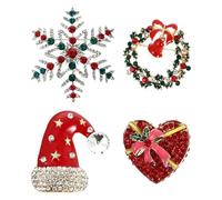 Hoement Lot de 4 Broches de Noël Décoratives et Festives en Cristal - Modèle Flocon, Couronne, Cœur et Bonnet - Accessoire Vêtements Festif, Présent Noël, Ornement Vêtements Femme Élégant