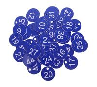 Hoement Lot de 50 Étiquettes Porte-clés Numérotées Réutilisables en Abs Bleu, Étanches et Rondes, pour Bureau, Gymnase et Vestiaires