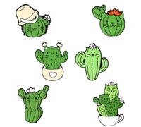Hoement Lot de 6 Broches Chat et Cactus en Alliage Vert, Décoration Créative et Présent Polyvalent pour Vêtements et Paquet Plusieurs styles