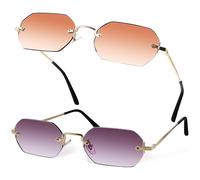 Hoement Lunettes de Soleil 2 Pièces Vintage sans Monture Forme Polygonale, Confortables Plaquettes de Nez Réglables pour Femmes et Hommes pour Activités Extérieures