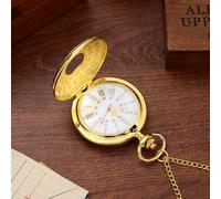 Hoement Montre de Poche Vintage Unisexe Alliage Doré avec Chiffres Romains Boîtier Compact et Étui de Rangement Cadeau Élégant pour Anniversaire et Mariage